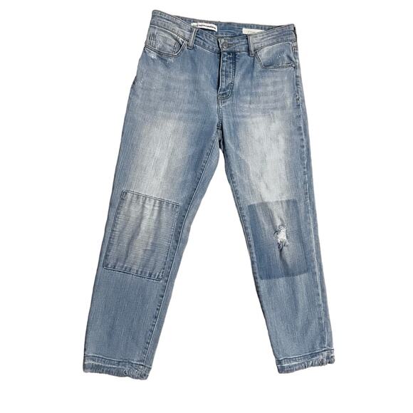 Pilcro And The Letterpress Hyphen Patchwork Cropped Distressed Jeans - Picture 1 of 5